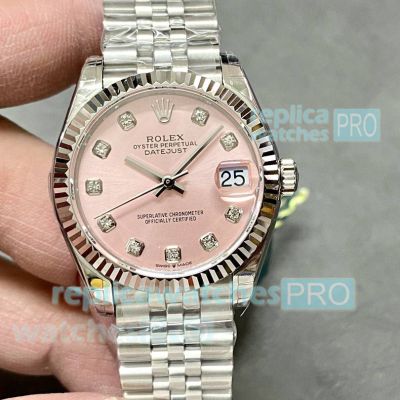 Swiss copy Rolex Datejust Pink dial 31mm Mid-size watch Jubilee Band 